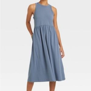 A New Day Sleeveless Ballet Long Midi Dress with Pockets in Blue